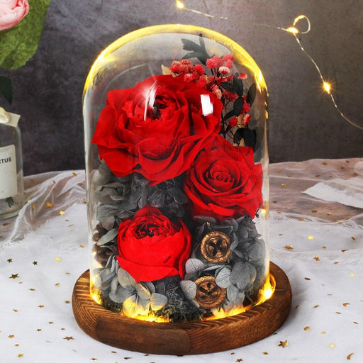 Eternal Rose - Beauty and Beast Natural Dried Real Flower Eternal Rose in a Glass Dome