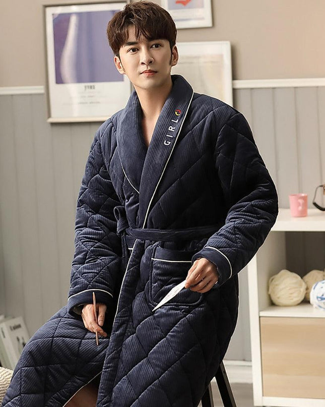 Men's Luxury Terry Plaid Winter Robe - Botanica Collection