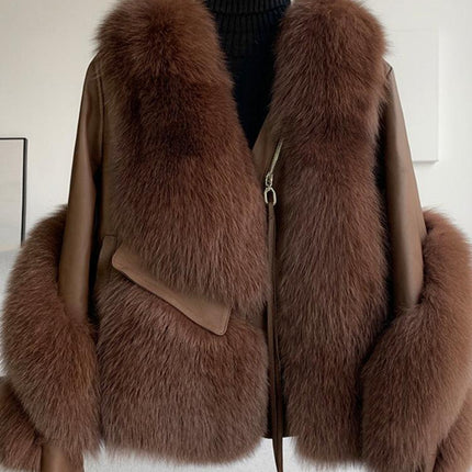Opulent Fox Fur and Leather Luxe Winter Coat