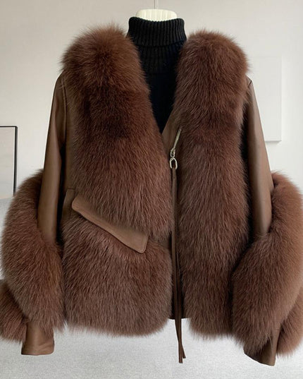 Opulent Fox Fur and Leather Luxe Winter Coat