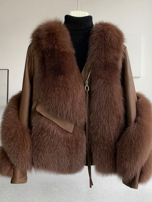 Luxurious Fox Fur and Leather Winter Jacket