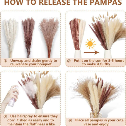 Luxurious 104-Piece Dried Pampas Grass Floral Arrangement for Chic Home and Event Decoration
