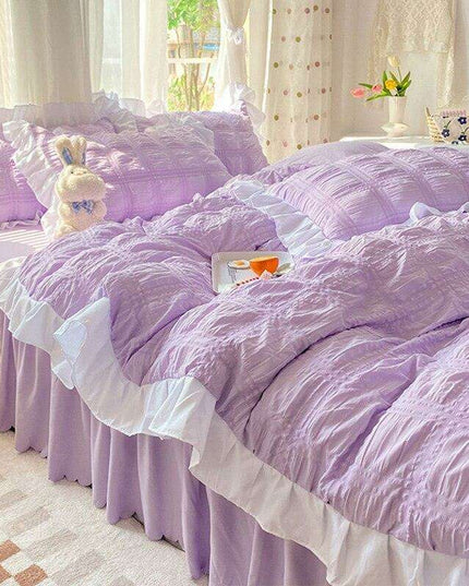 Luxe Double Layer Lace-Embroidered Bedding Set for Ultimate Comfort