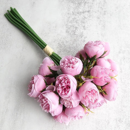 Lavish Silk Peony & Tea Rose Floral Display - 27 Realistic Blooms for Home, Garden & Event Decor