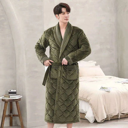 Men's Premium Quilted Flannel Kimono Robe - Ultimate Winter Comfort & Elegance