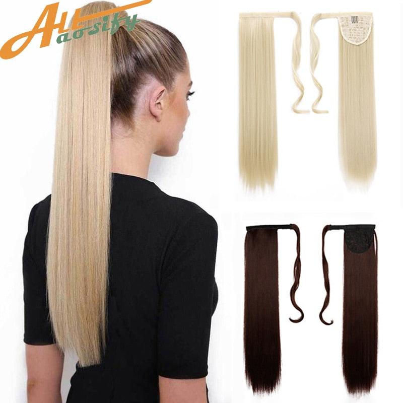 Allaosify Synthetic Ponytail Straight Ponytail Extensions Clip In Hair Tail Wig With Hairpins Blonde Hair Extension For Women-0-Très Elite-0020-2-24inches-China-Très Elite