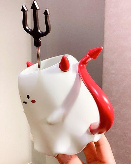 Fiery Fiendish Ceramic Mug Set for Halloween