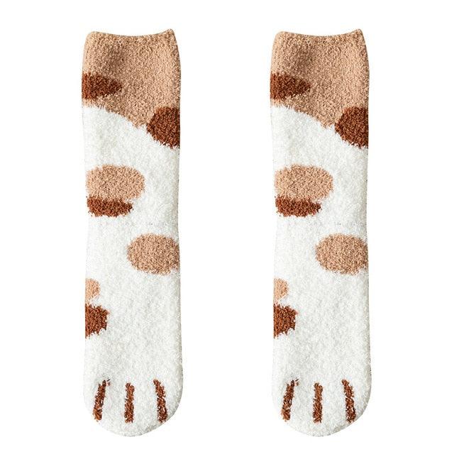 Cozy Animal Paw Print Women's Fleece Socks - Cute Kawaii Style for Warm Feet