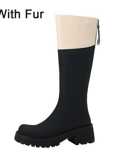 Trendy Color Block Leather Ankle Boots - Stylish Women's Footwear for Fall/Winter Fashion