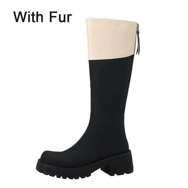 Trendy Color Block Leather Ankle Boots - Stylish Women's Footwear for Fall/Winter Fashion