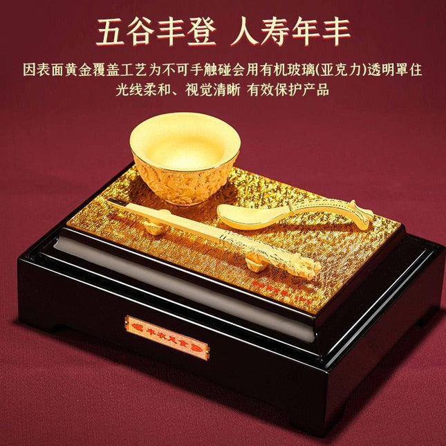 Elegant Geometric Gold Foil Rice Bowl Set