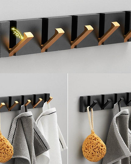 Elegant Black and Gold Foldable Wall Hook Rack for Stylish Storage Solutions