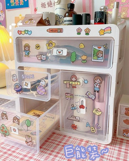 Versatile Stackable Desk Organizer with Drawer and Makeup Brush Holder for a Tidy Workspace