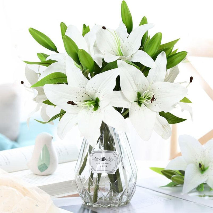 Real Touch White Lily Artificial Flowers Set of 5 - Bouquet Enhancer