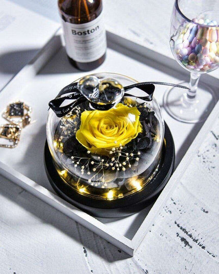 Timeless Romance: Preserved Real Rose in Illuminated Glass Dome