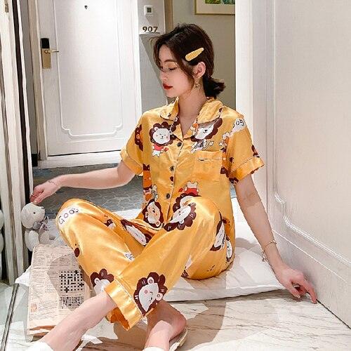 Leopard Print Satin Pajama Set - Luxurious Comfort for Women