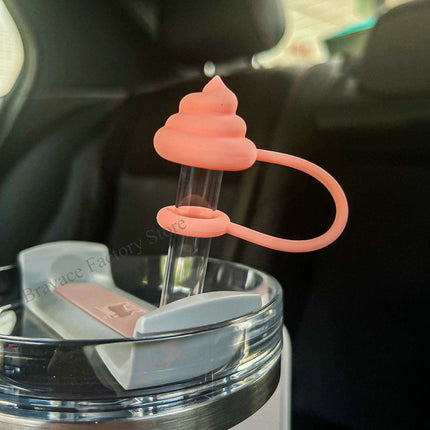 Whimsical Poop-Themed Silicone Straw Caps for Stanley Tumblers - Fun Drink Shields