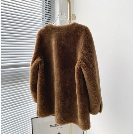 Exclusive Luxe Real Fur Double-Breasted Winter Jacket with V-Neck Elegance