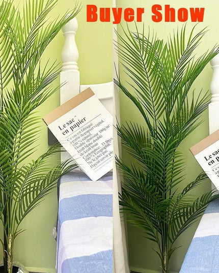 Lush Oasis 96cm Faux Palm Tree with Monstera Leaves - Chic Indoor Decor