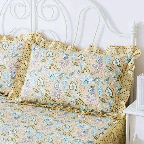Elegant Ruffle Garden Cotton Pillowcase Set - Luxury Bedding Upgrade