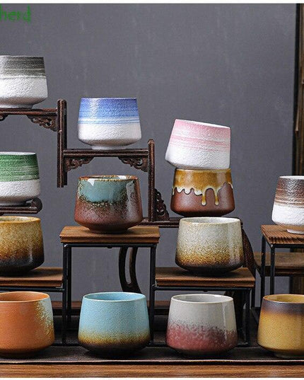 Artisan European Nature-Inspired Tea Cup Set with Unique Kiln-Fired Glazing
