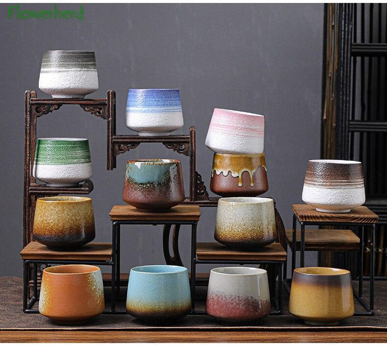 Artisan European Nature-Inspired Tea Cup Set with Unique Kiln-Fired Glazing