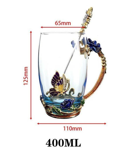 Elegant Blue Rose Enamel Crystal Tea Mug - Perfect for Special Celebrations