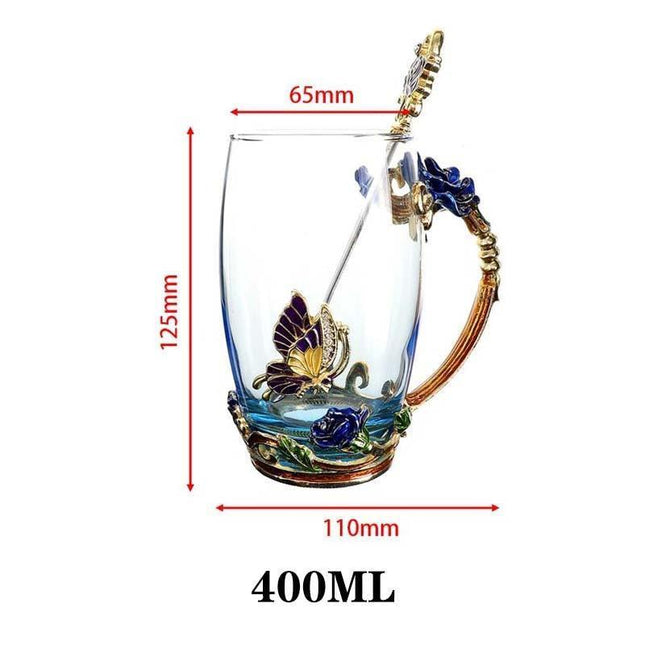 Elegant Blue Rose Enamel Crystal Tea Mug - Perfect for Special Celebrations