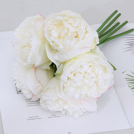 Elegant Silk Peony Floral Bouquet - Set of 5 Lush Artificial Blooms