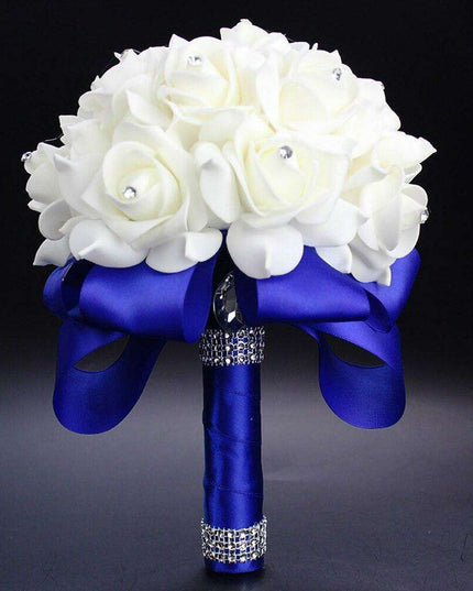 Glamorous Rhinestone-Embellished Silk Rose Wedding Bouquet