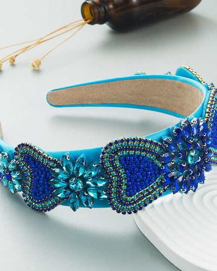 Sparkling Blue Rhinestone Turban Headband - Chic Hair Accessory for Effortless Elegance