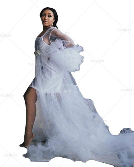 Elegant Tulle Maternity & Bridal Nightwear Robe