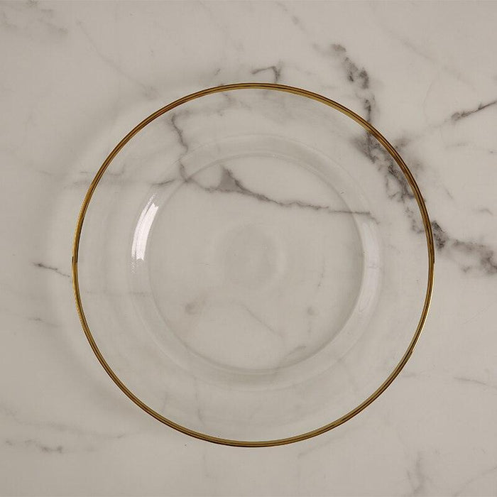 Elegant Geometric Ceramic Dinner Plate Set with Glass Inclusion