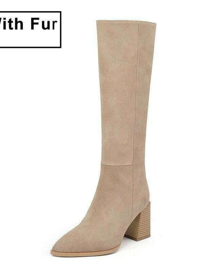 Sleek Sophistication: Women’s Premium Leather Knee-High Heeled Boots for Effortless Style