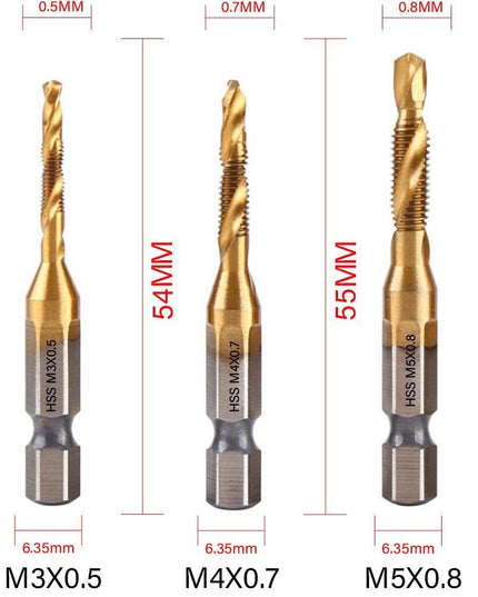 Precision Tap Set with Titanium Coating and Spiral Flute Design for Efficient Tapping and Chamfering