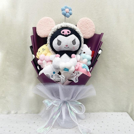 Sanrio Character Plush Doll Bouquet - Cute My Melody, Kuromi, Cinnamoroll & Kt Cat Gift Set