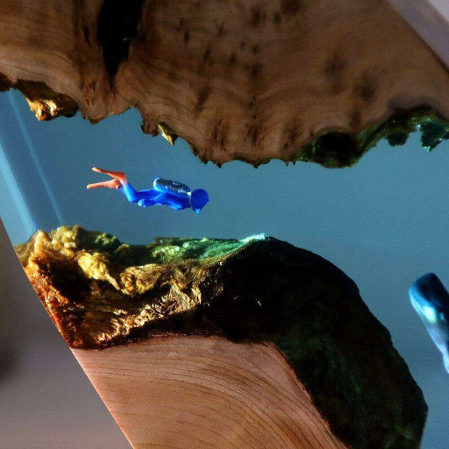 Illuminated Coastal Diver Resin & Wood Art with USB Night Light - Unique Ocean Decor