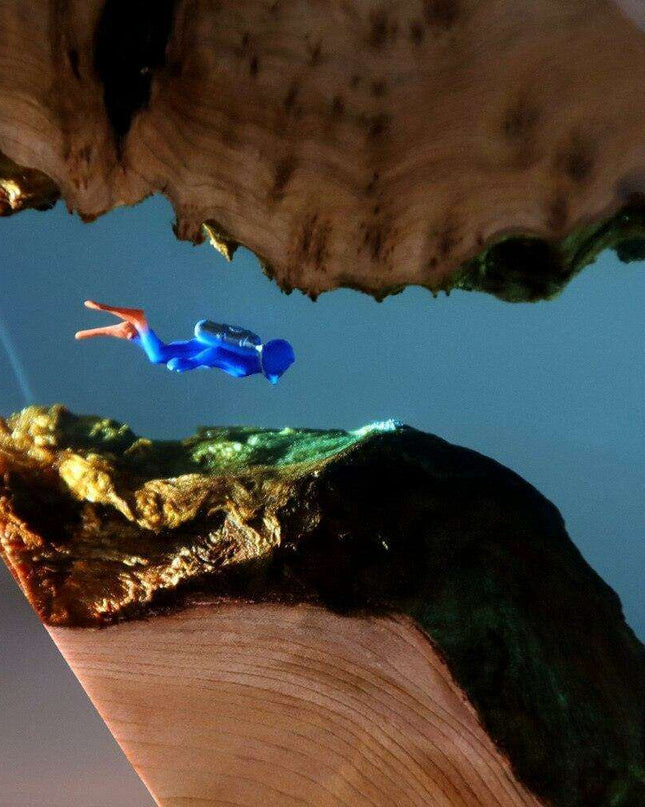 Illuminated Coastal Diver Resin & Wood Art with USB Night Light - Unique Ocean Decor