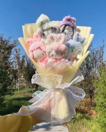Sanrio Character Plush Doll Bouquet - Cute My Melody, Kuromi, Cinnamoroll & Kt Cat Gift Set