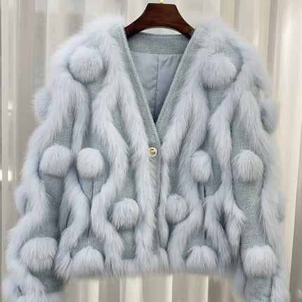 Winter Luxury: White Fox Fur Knit Cardigan