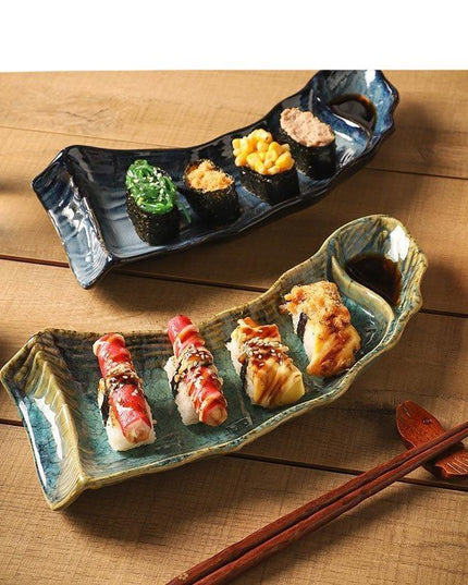 Elegant Handcrafted Ceramic Sushi Serving Tray - Unique 12-Inch Kiln-Glazed Platter