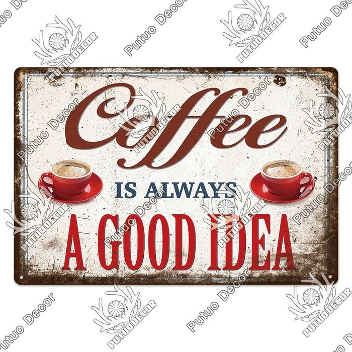 Vintage Coffee Metal Sign with Distressed Retro Charm for Kitchen, Cafe, or Bar