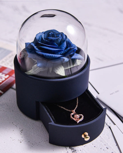Timeless Elegance: Preserved Rose Jewelry Box Gift Set with Complimentary Necklace