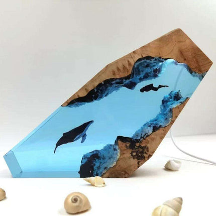 Mystical Underwater Adventure USB Desk Lamp with Whales and Diver - Enchanting Glow for Nighttime Ambiance