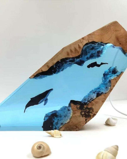 Mystical Underwater Adventure USB Desk Lamp with Whales and Diver - Enchanting Glow for Nighttime Ambiance