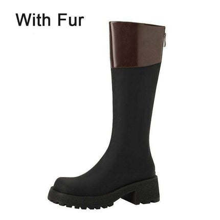 Trendy Color Block Leather Ankle Boots - Stylish Women's Footwear for Fall/Winter Fashion