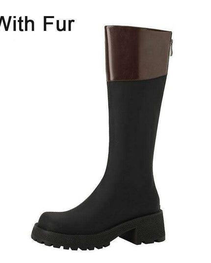 Trendy Color Block Leather Ankle Boots - Stylish Women's Footwear for Fall/Winter Fashion