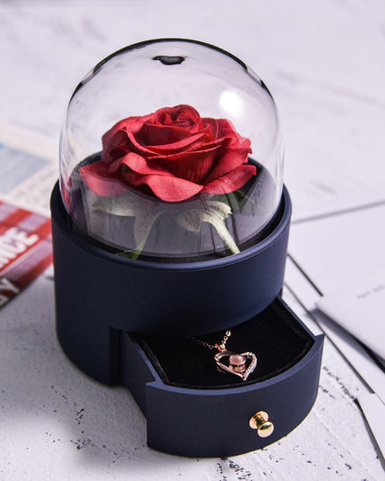 Timeless Elegance: Preserved Rose Jewelry Box Gift Set with Complimentary Necklace
