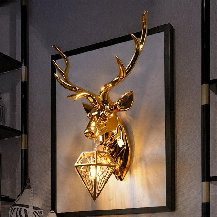 Modern Gold/Silver Resin Deer Head Wall Lamp for Living Room and Bedroom Decor