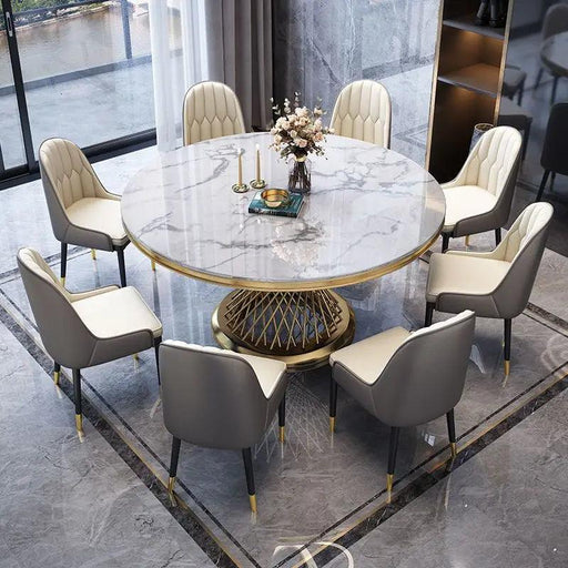 Gilded Glamour Round Dining Table: Contemporary Metal Cylinder Design